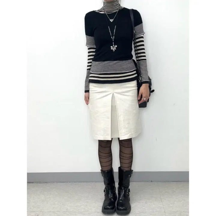 [BUNJANG] 7-I Dconcept Ivory Glitter Midi Skirt / 일본빈티지 아이보리 슬릿 글리터 미디 스커트 치마