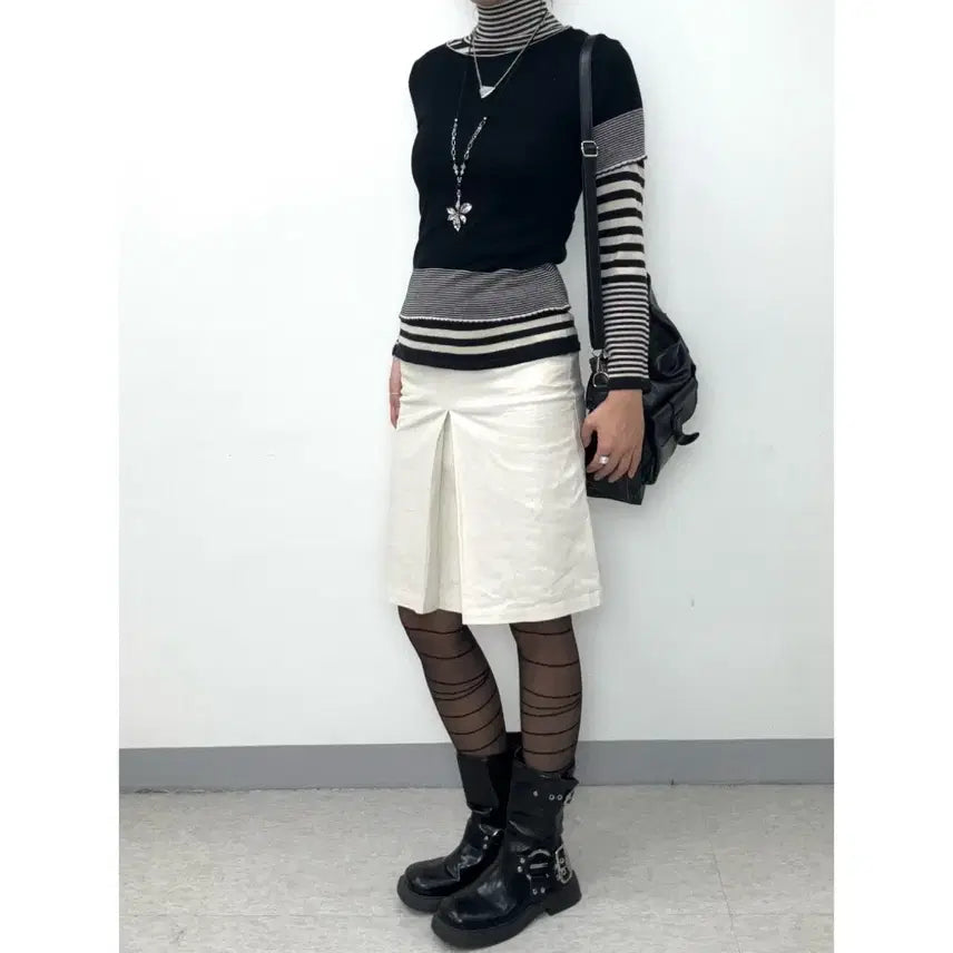 [BUNJANG] 7-I Dconcept Ivory Glitter Midi Skirt / 일본빈티지 아이보리 슬릿 글리터 미디 스커트 치마