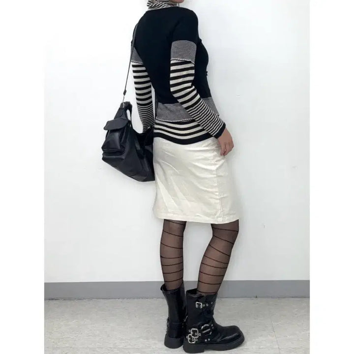 [BUNJANG] 7-I Dconcept Ivory Glitter Midi Skirt / 일본빈티지 아이보리 슬릿 글리터 미디 스커트 치마