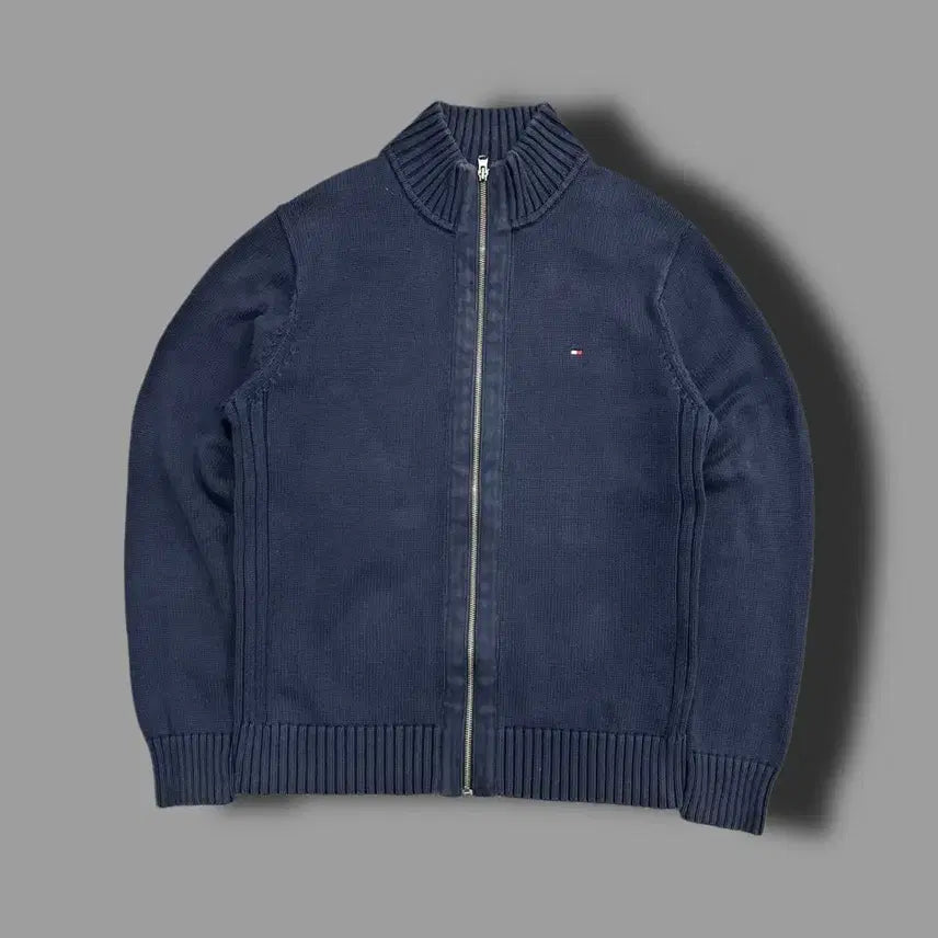 [BUNJANG] Tommy Hilfiger Navy Small Logo Knit Zip-up L / 타미 힐피거 네이비 스몰로고 니트 집업 L