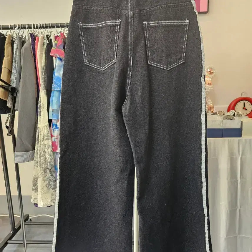 [BUNJANG] Black Side Line Wide Denim Pants / 블랙 옆줄 와이드 데님 팬츠