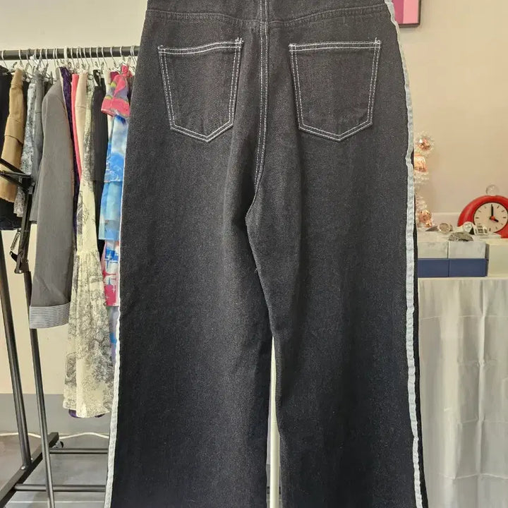 [BUNJANG] Black Side Line Wide Denim Pants / 블랙 옆줄 와이드 데님 팬츠
