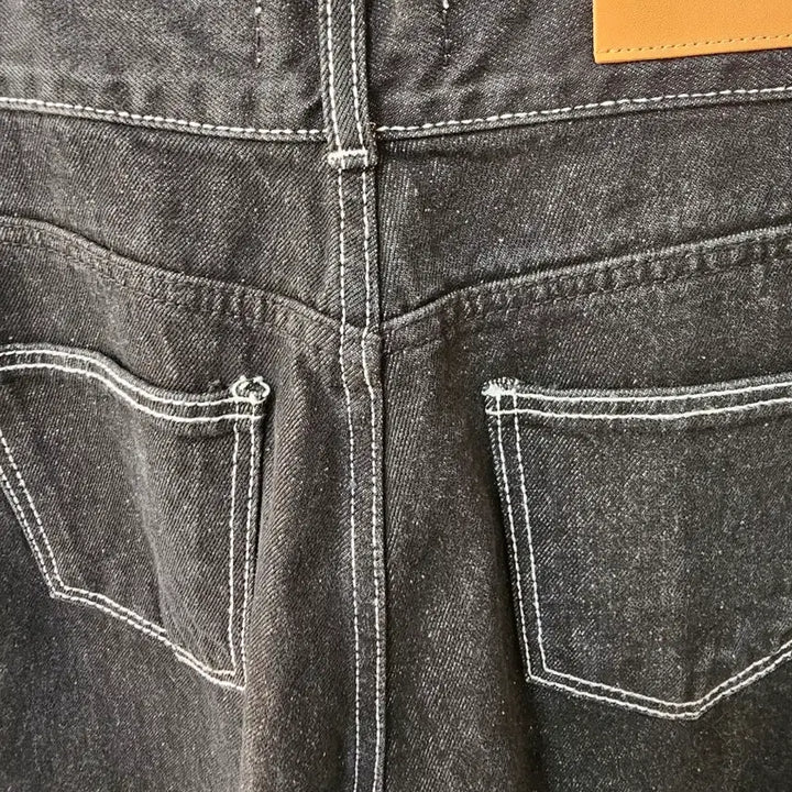 [BUNJANG] Black Side Line Wide Denim Pants / 블랙 옆줄 와이드 데님 팬츠