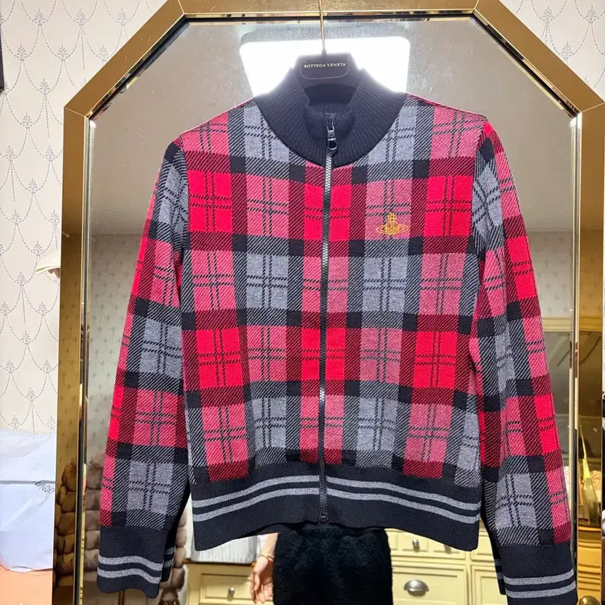 [BUNJANG] Vivienne Westwood Check Pattern Wool Zip-Up Cardigan / 비비안웨스트우드 체크 집업 가디건