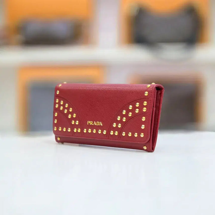 [BUNJANG] Prada Saffiano Studded Long Wallet 1M1132 / 프라다 사피아노 스터드 장지갑 1M1132