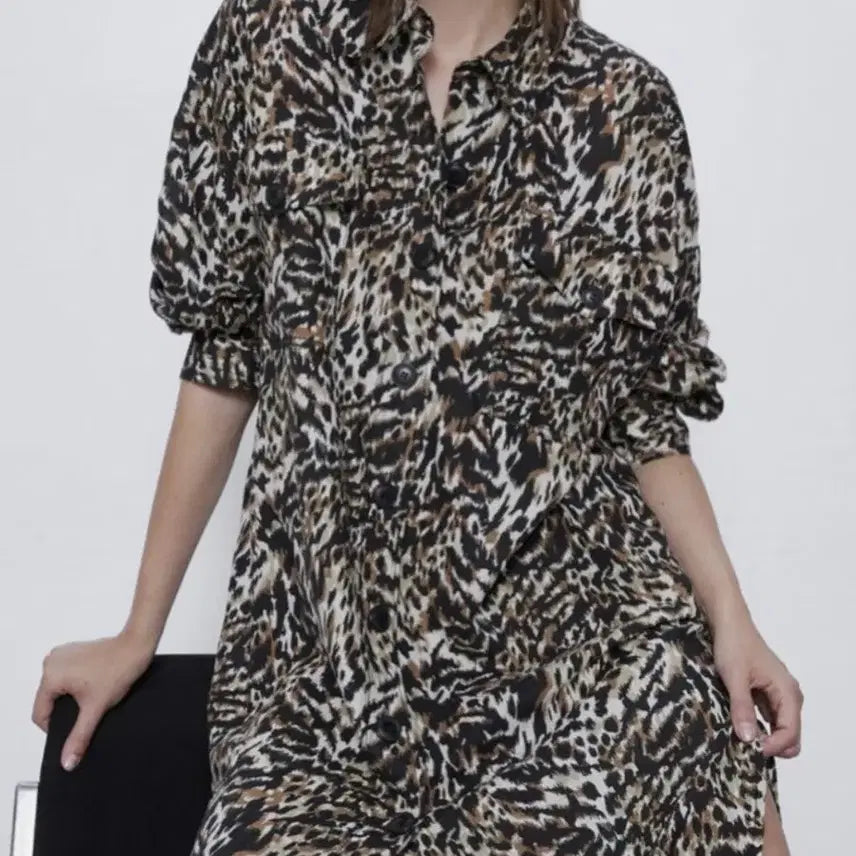 [BUNJANG] ZARA Leopard Print Shirt Dress / 자라 레오파드 셔츠 원피스