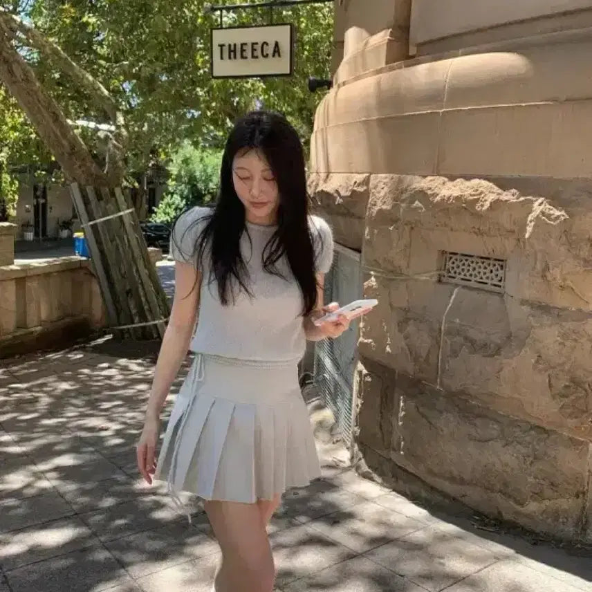 [BUNJANG] Lillycotz Sorbet Puff Knit &amp; Sand Pleats Skirt / 릴리코츠 소르베퍼프니트, 샌드플리츠스커트