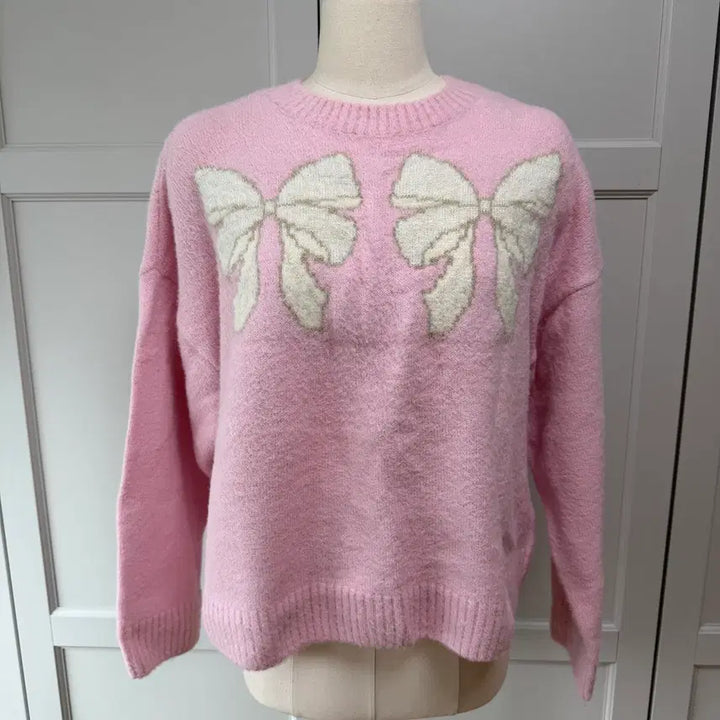 [BUNJANG] H&amp;M Fluffy Knit Sweater Light Pink Ribbon M / h&amp;m 플러피 니트 스웨터 라이트 핑크 리본 M