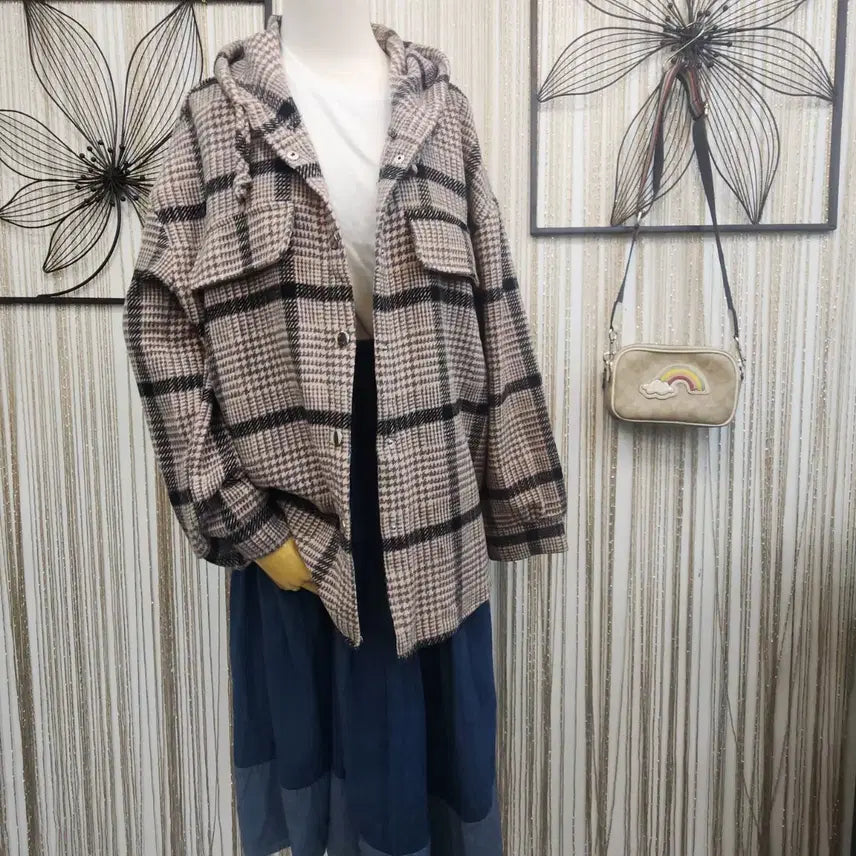 [BUNJANG] ALTBENY Hooded Checkered Shirt / ALTBENY 후드집업남방 똑딱단추형 free