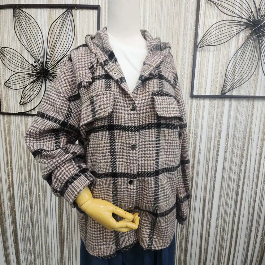 [BUNJANG] ALTBENY Hooded Checkered Shirt / ALTBENY 후드집업남방 똑딱단추형 free