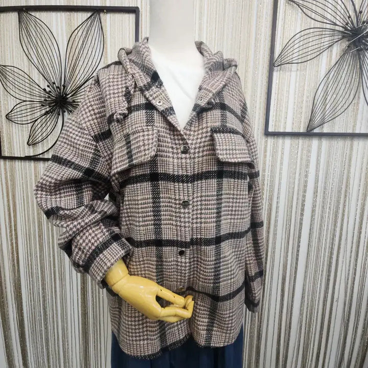 [BUNJANG] ALTBENY Hooded Checkered Shirt / ALTBENY 후드집업남방 똑딱단추형 free