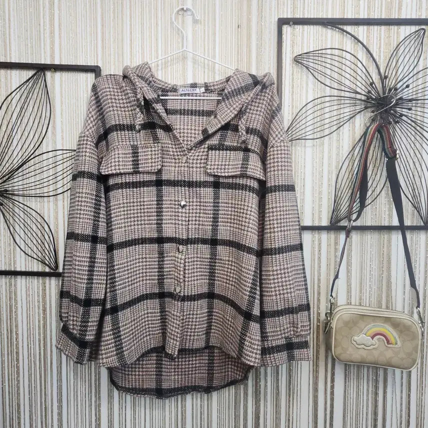 [BUNJANG] ALTBENY Hooded Checkered Shirt / ALTBENY 후드집업남방 똑딱단추형 free