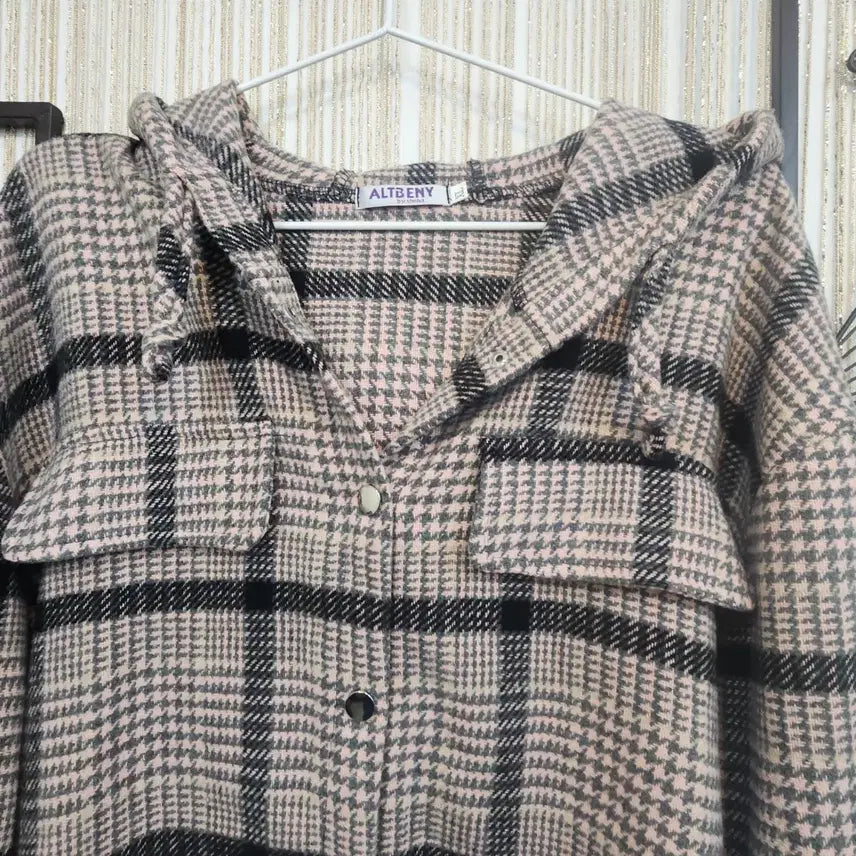 [BUNJANG] ALTBENY Hooded Checkered Shirt / ALTBENY 후드집업남방 똑딱단추형 free