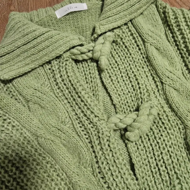 [BUNJANG] Kkwabaegi Green Knit Cardigan / 꽈배기 카라 니트 가디건 초록색