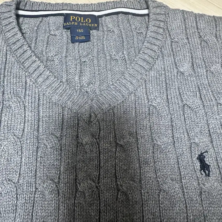[BUNJANG] Polo Ralph Lauren Cable Knit Vest Gray 150 / 폴로 랄프로렌 케이블 니트 조끼 그레이150