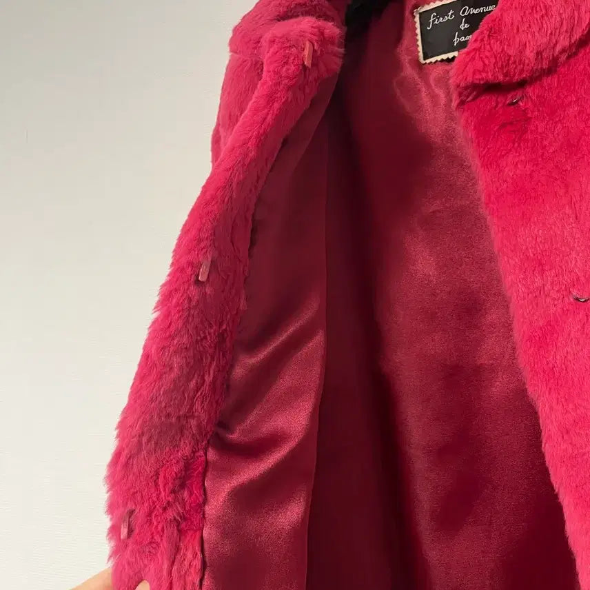 [BUNJANG] First Avenue Pink Fur Coat Jacket / 토키털100% 66 핑크 퍼 코트 자켓