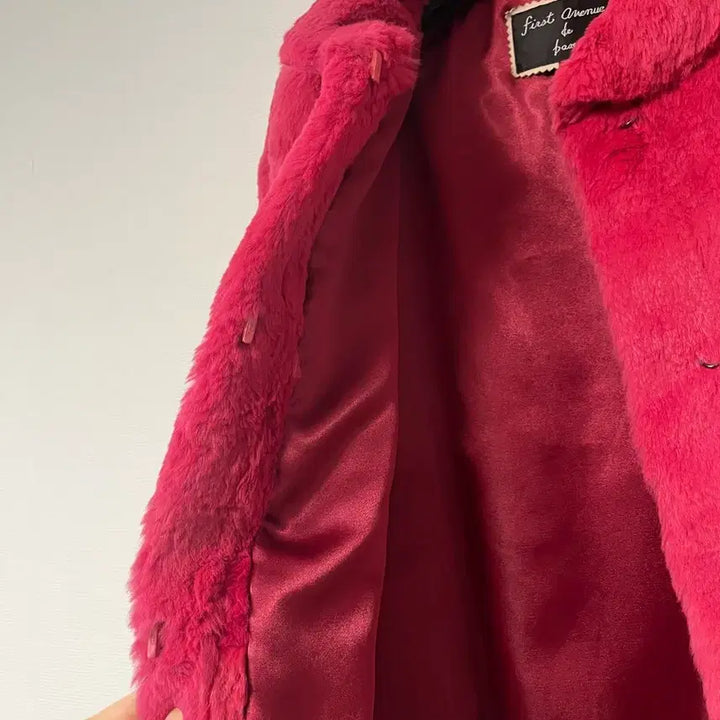 [BUNJANG] First Avenue Pink Fur Coat Jacket / 토키털100% 66 핑크 퍼 코트 자켓