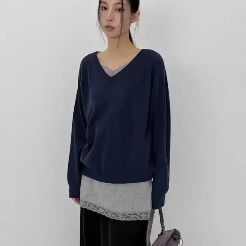 [BUNJANG] Blackup Ruroco V-Neck Knit Navy / 거의새상품) 블랙업 루로코 브이넥 니트 네이비
