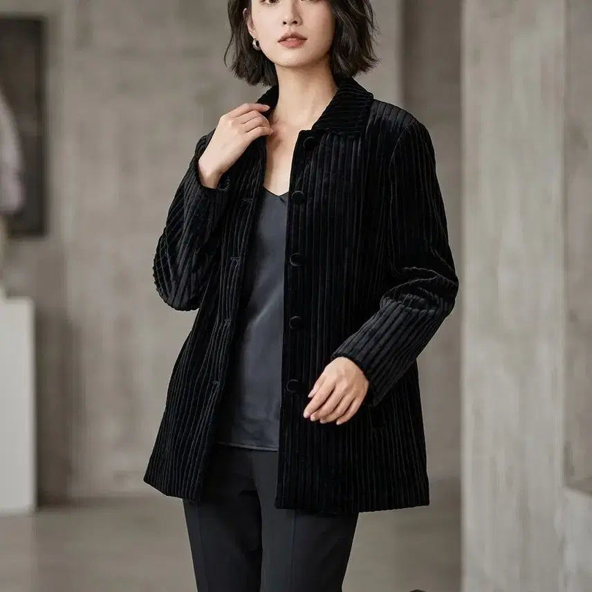 [BUNJANG] Black Velvet Ribbed Jacket (88-99) / 특A급/88~99/벨벳형 골지자켓 블랙