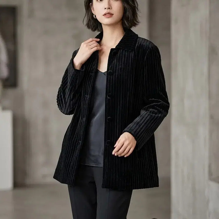 [BUNJANG] Black Velvet Ribbed Jacket (88-99) / 특A급/88~99/벨벳형 골지자켓 블랙
