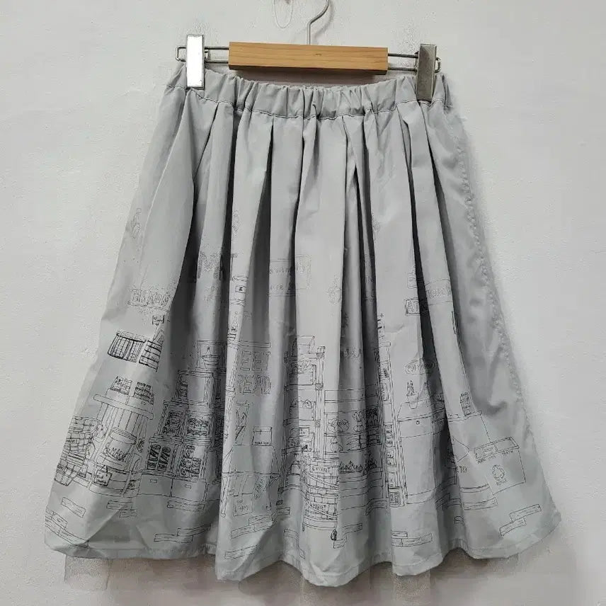 [BUNJANG] Grey Drawing Reversible Midi Skirt / 회색 드로잉 양면 스커트
