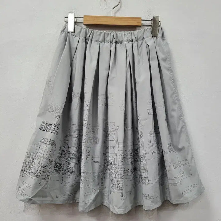[BUNJANG] Grey Drawing Reversible Midi Skirt / 회색 드로잉 양면 스커트