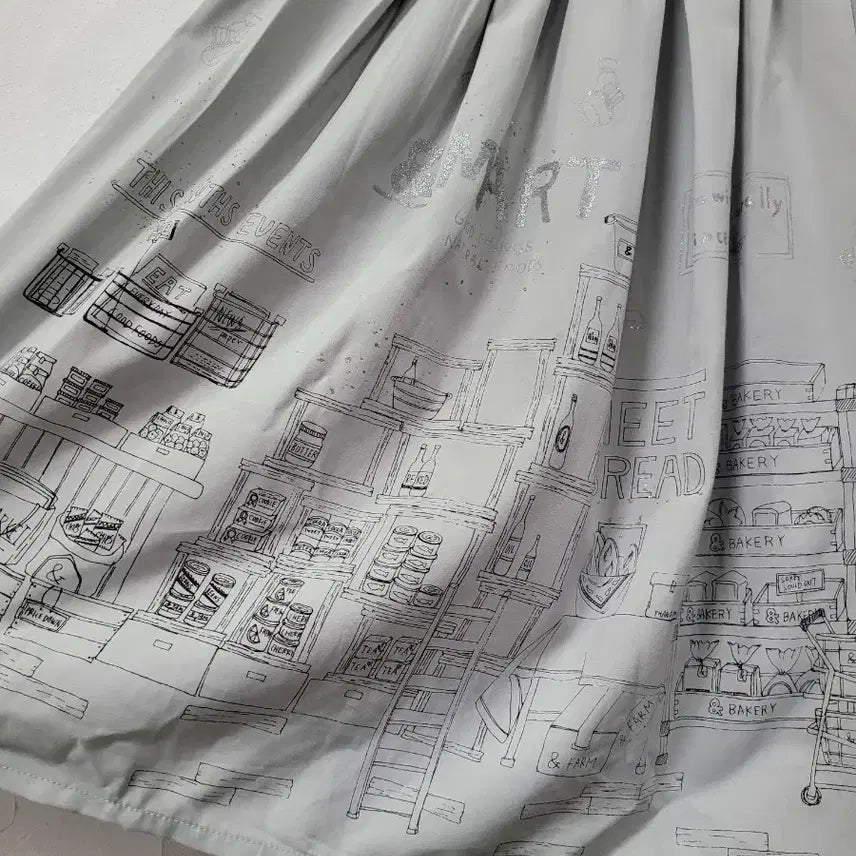 [BUNJANG] Grey Drawing Reversible Midi Skirt / 회색 드로잉 양면 스커트