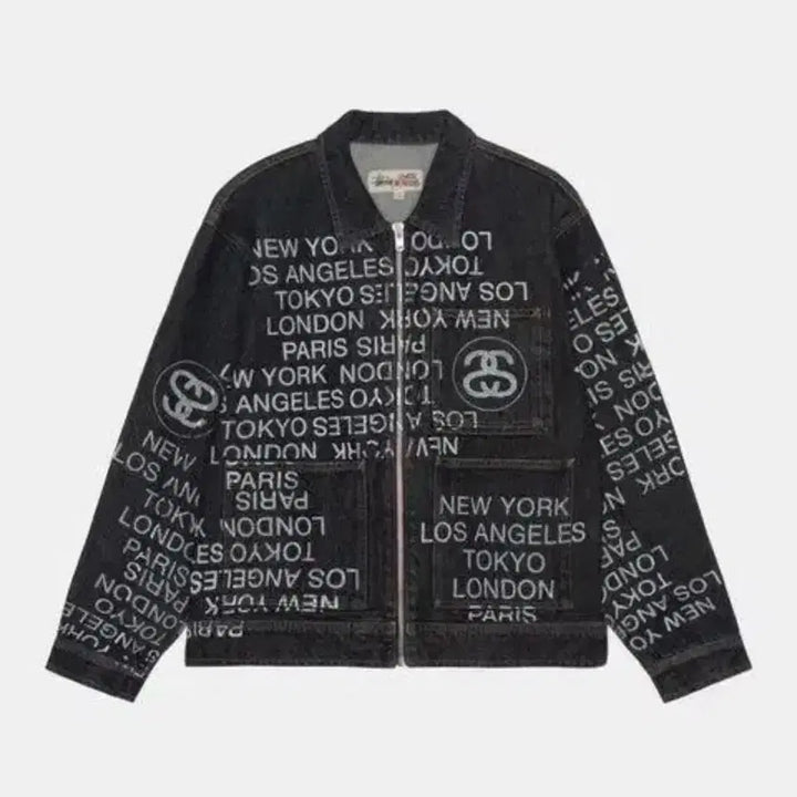 [BUNJANG] Stussy City Link Denim Work Jacket / 스투시 집 워크 자켓 시티 링크 데님 워시드 블랙