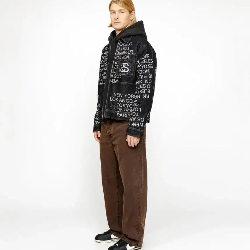 [BUNJANG] Stussy City Link Denim Work Jacket / 스투시 집 워크 자켓 시티 링크 데님 워시드 블랙