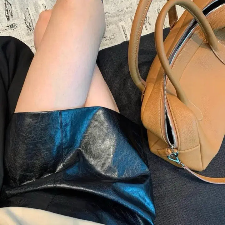 [BUNJANG] YUMER Fake Leather Mini Skirt / 유메르 페이크레더 스커트