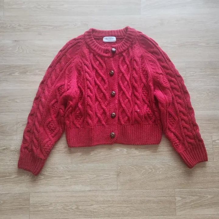 [BUNJANG] Red Cable Knit Cardigan / 레드 꽈배기 가디건