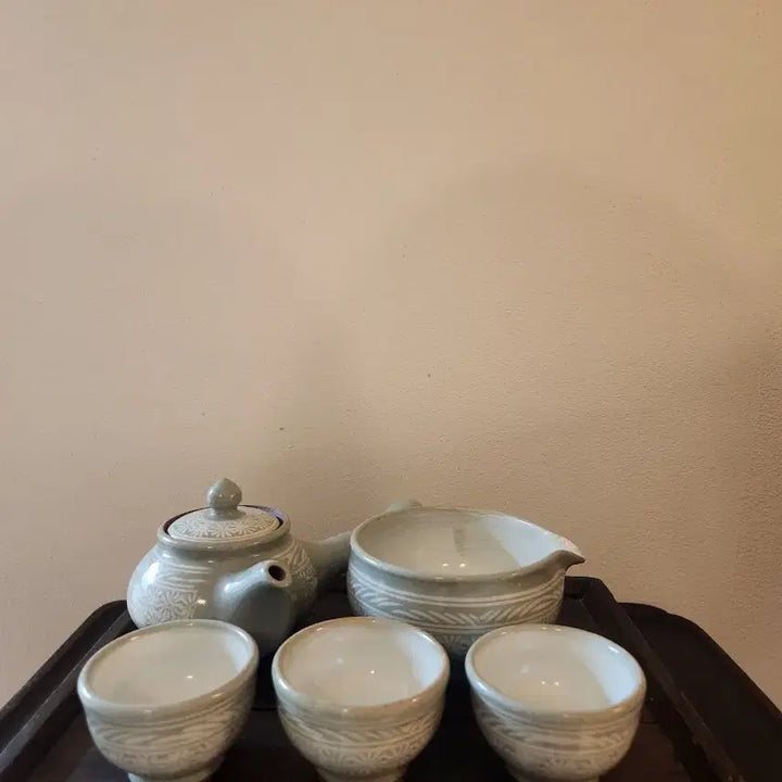 [BUNJANG] Unknown Artist Buncheong Inhwamun Tea Set / 작가작품 분청 인화문 3인다기 세트