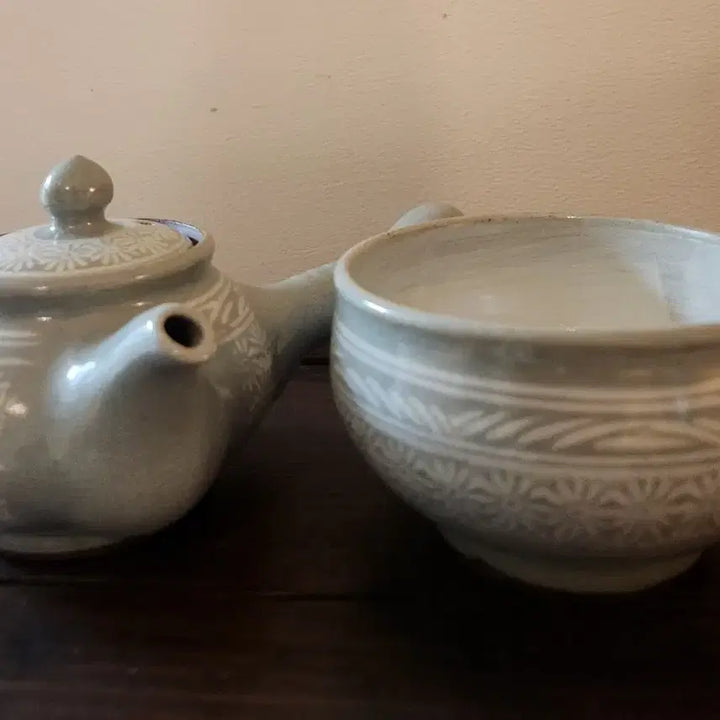 [BUNJANG] Unknown Artist Buncheong Inhwamun Tea Set / 작가작품 분청 인화문 3인다기 세트