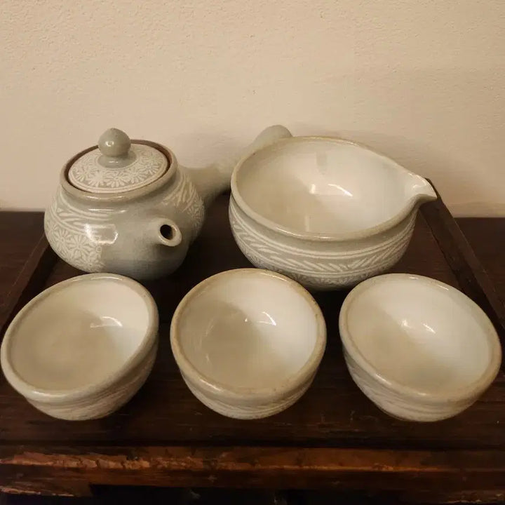 [BUNJANG] Unknown Artist Buncheong Inhwamun Tea Set / 작가작품 분청 인화문 3인다기 세트