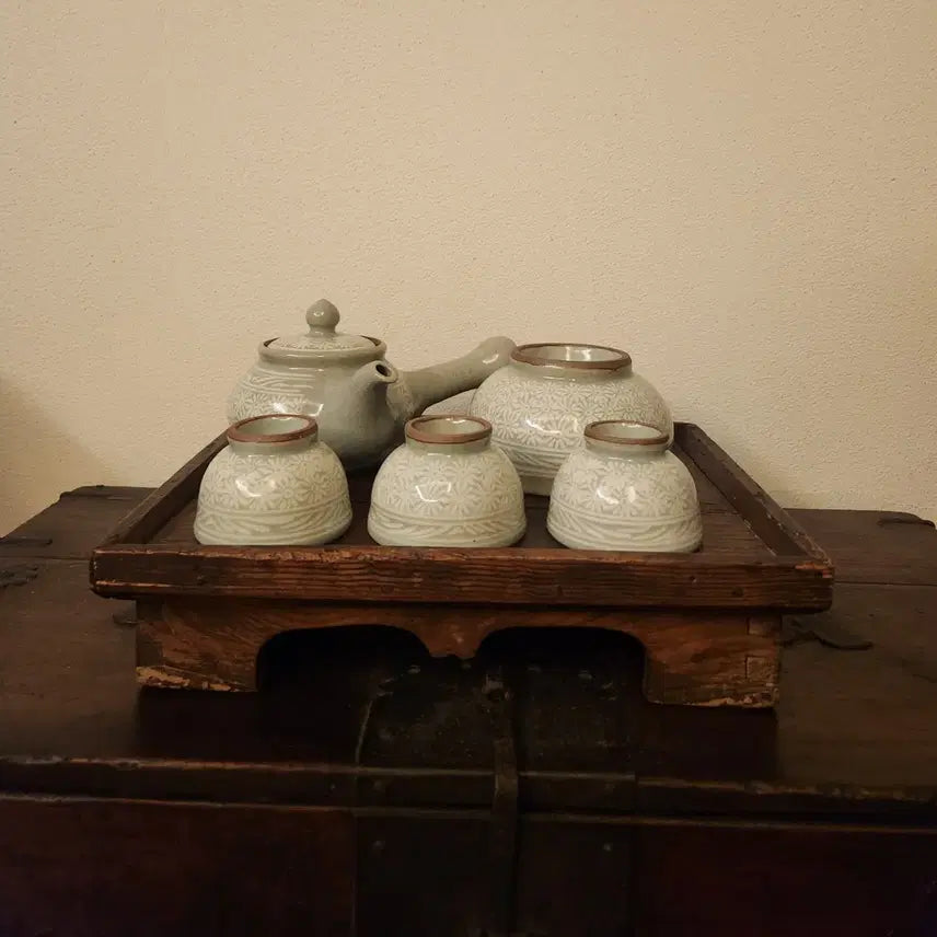 [BUNJANG] Unknown Artist Buncheong Inhwamun Tea Set / 작가작품 분청 인화문 3인다기 세트