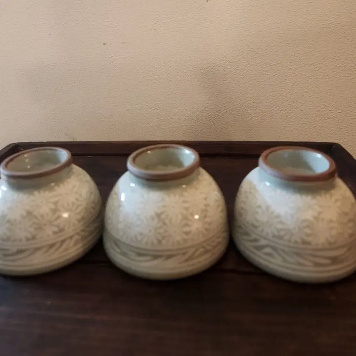[BUNJANG] Unknown Artist Buncheong Inhwamun Tea Set / 작가작품 분청 인화문 3인다기 세트