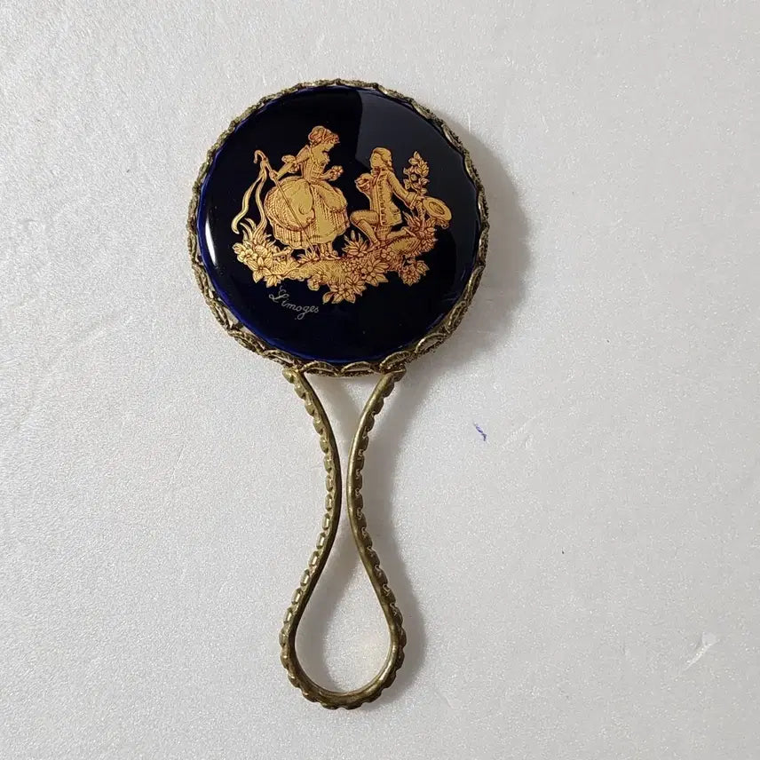 [BUNJANG] French Limoges Lovers Painting Porcelain Hand Mirror / 프랑스 리모지 연인 명화 포셀린 주물 손거울
