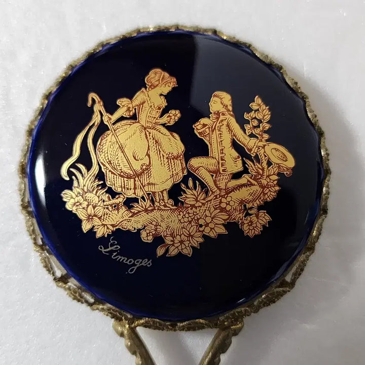 [BUNJANG] French Limoges Lovers Painting Porcelain Hand Mirror / 프랑스 리모지 연인 명화 포셀린 주물 손거울