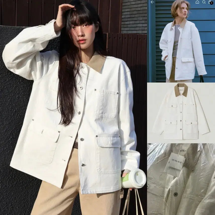 [BUNJANG] Ostkaka Collar Colorblock Work Jacket Ivory / 오스트카카 카라 배색 워크자켓 아이보리 새상품