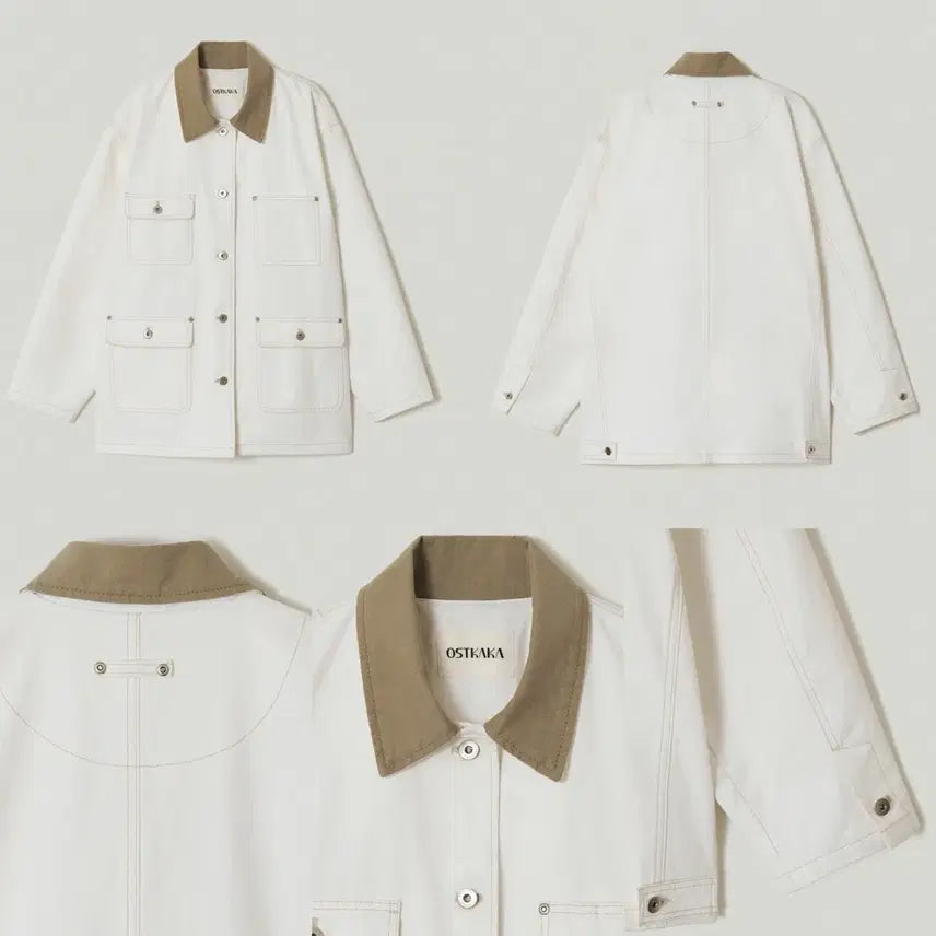 [BUNJANG] Ostkaka Collar Colorblock Work Jacket Ivory / 오스트카카 카라 배색 워크자켓 아이보리 새상품