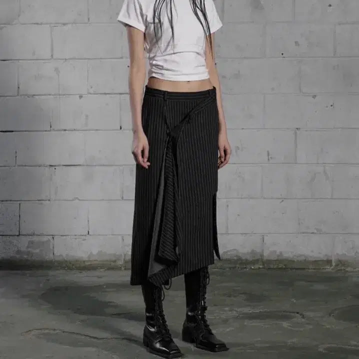 [BUNJANG] Bohemian Seoul Asymmetric Drape Striped Skirt / 보헤미안서울 언발란스 드레이프 스커트 스트라이프 s