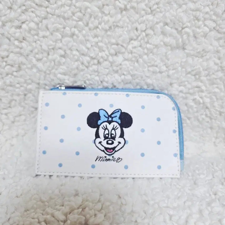 [BUNJANG] Disney Mini Mouse White Dot Card Wallet / 미니마우스 지퍼 카드지갑 흰색 도트