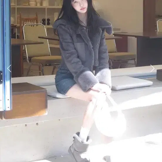 [BUNJANG] Not Your Rose Jang Wonyoung Reversible Sailor Mustang Charcoal (S) / 새상품)) 낫유어로즈 리버시블 세일러 무스탕 차콜 *장원영 착용