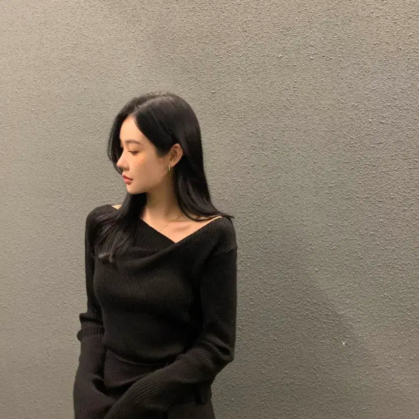 [BUNJANG] Obzest Twist Wool Ribbed Knit Sweater / [새상품]오브제스트 어깨 꼬임 울 니트 골지 니트 허리 벨트 오프넥 니트