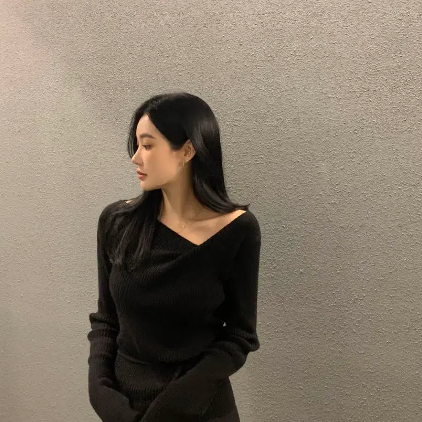 [BUNJANG] Obzest Twist Wool Ribbed Knit Sweater / [새상품]오브제스트 어깨 꼬임 울 니트 골지 니트 허리 벨트 오프넥 니트