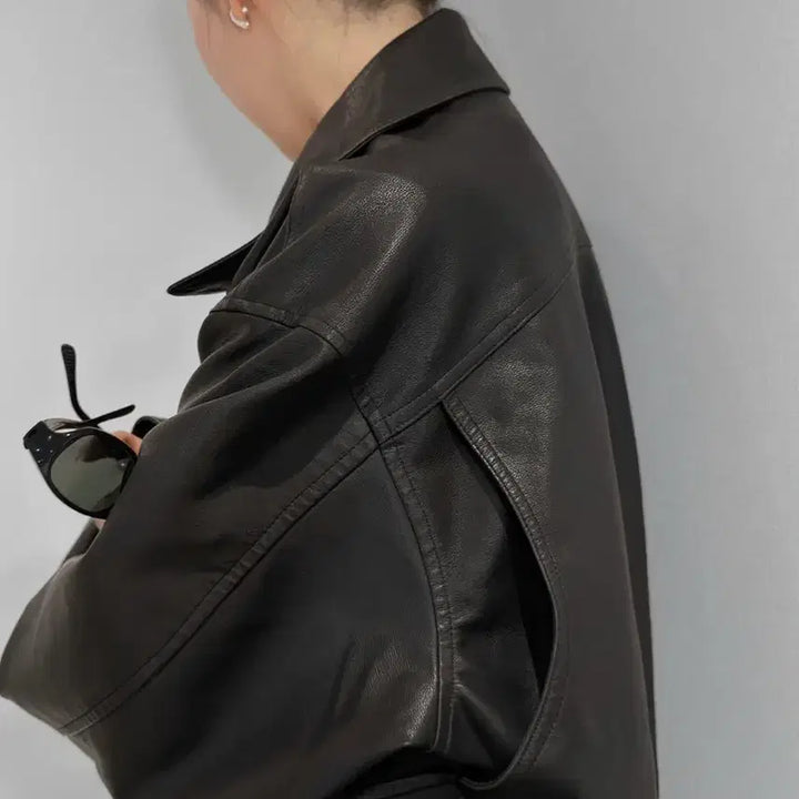 [BUNJANG] VIVNLUV Claire Oversized Leather Blouson Jacket / [새상품]비브앤러브 클레어 오버핏 레더 블루종 라이더 자켓