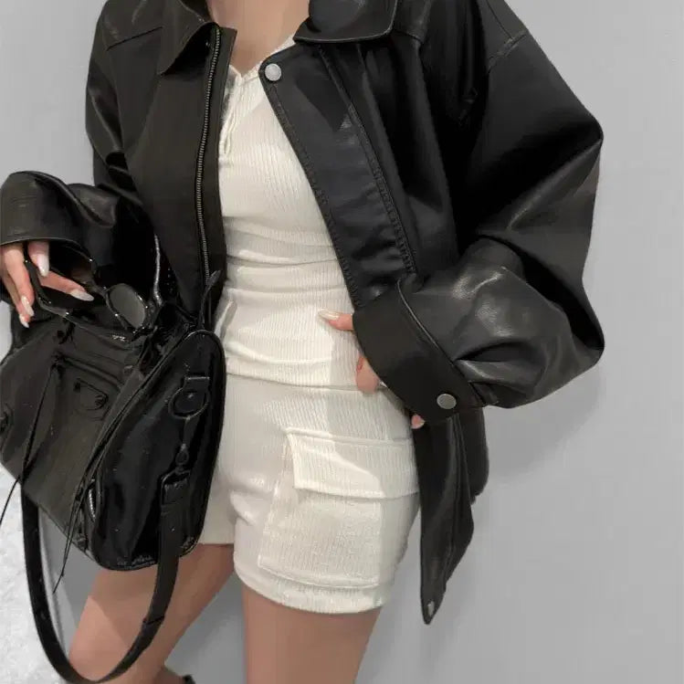 [BUNJANG] VIVNLUV Claire Oversized Leather Blouson Jacket / [새상품]비브앤러브 클레어 오버핏 레더 블루종 라이더 자켓