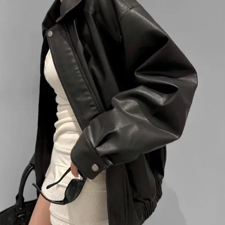 [BUNJANG] VIVNLUV Claire Oversized Leather Blouson Jacket / [새상품]비브앤러브 클레어 오버핏 레더 블루종 라이더 자켓