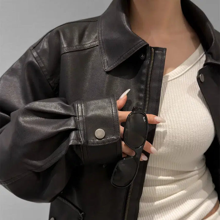 [BUNJANG] VIVNLUV Claire Oversized Leather Blouson Jacket / [새상품]비브앤러브 클레어 오버핏 레더 블루종 라이더 자켓