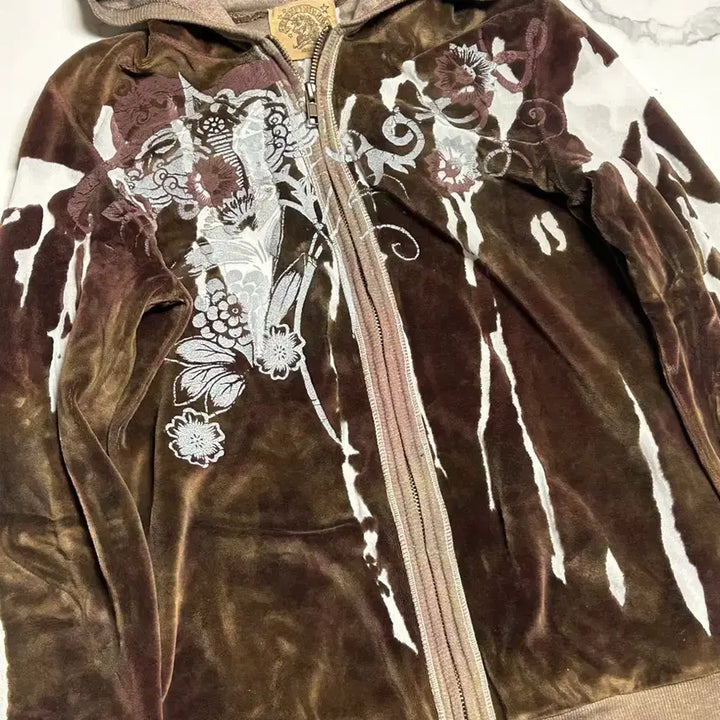 [BUNJANG] Vintage Oriental Velvet Zip-up Hoodie / 빈티지 오리엔탈 말랑카우 져지 벨벳 집업 후드